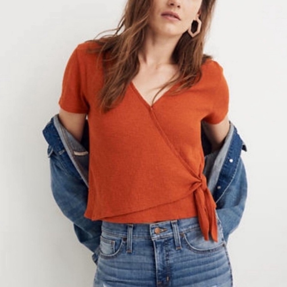 Madewell 🌟 Vneck Wrap Orange Top 🌟 - Picture 1 of 5